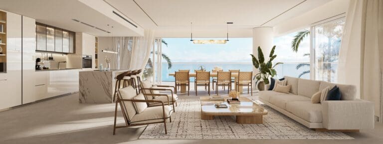 living room with open kitchen at fahid beach residences