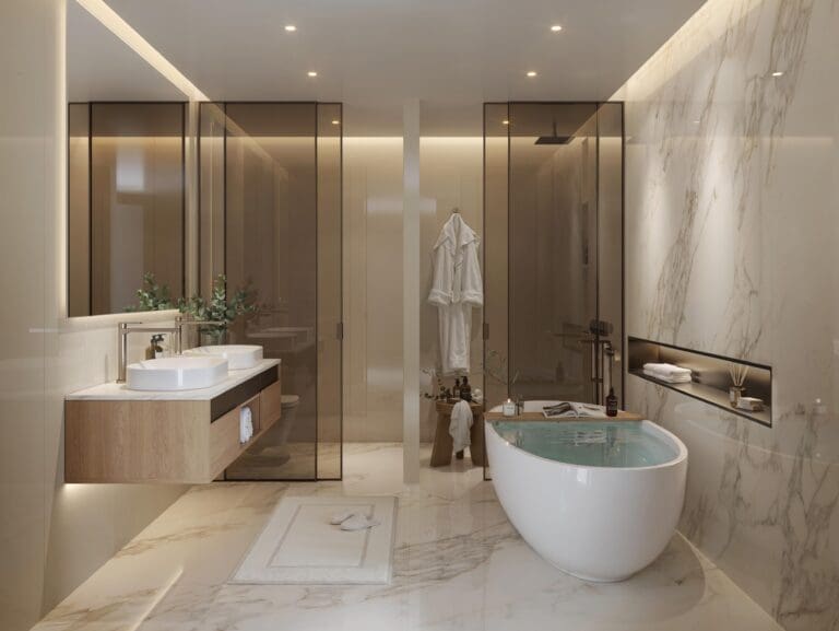 master bathroom with bathrub at fahid beach residences